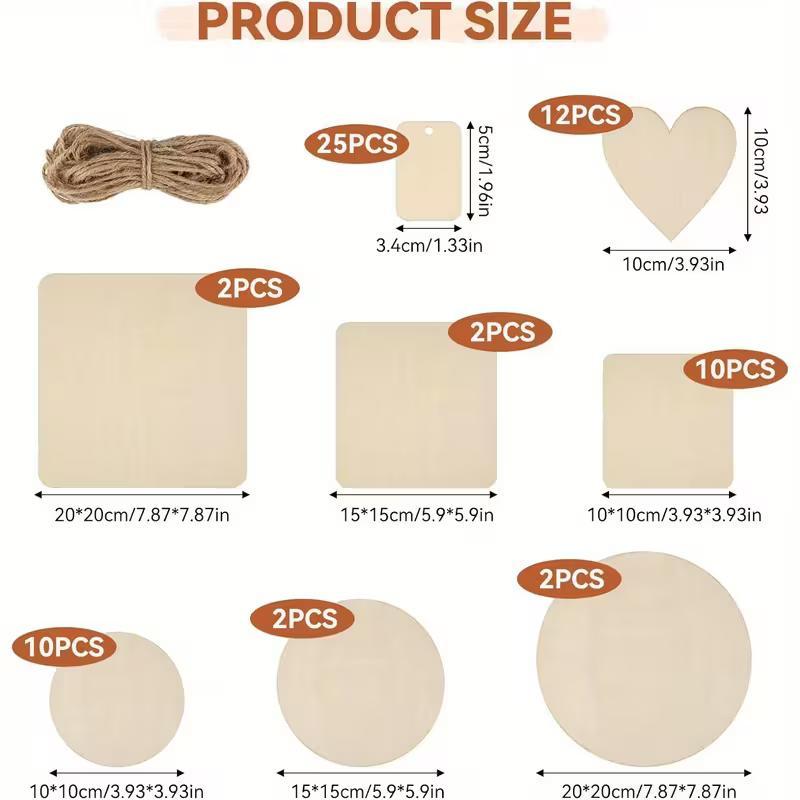 65-Piece Wooden Craft Plaque Set – Mixed Shapes for DIY Painting & Decor