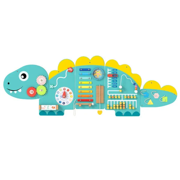 11-in-1 Dinosaur Activity Wall Busy Board Panels – Wooden Sensory Toy (Green)