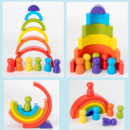 Montessori Rainbow Wooden Arch Blocks – Creative Stacking Toy
