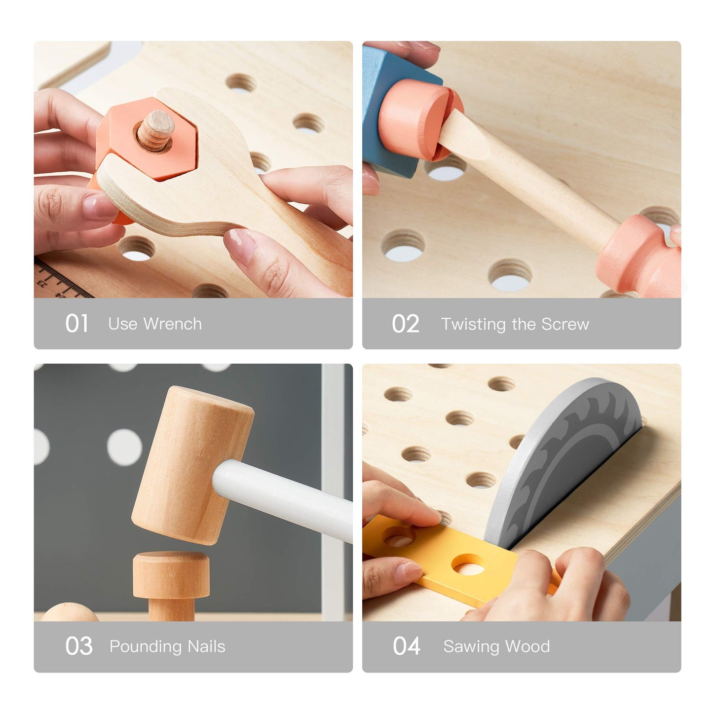 Wooden Tool Bench for Kids – Montessori Play Workbench with Tool Set