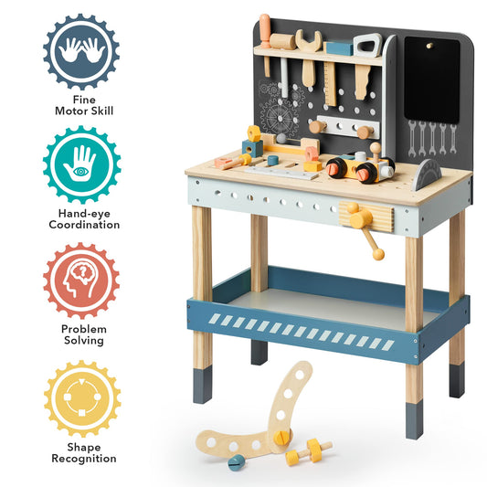 Wooden Tool Bench for Kids – Montessori Play Workbench with Tool Set