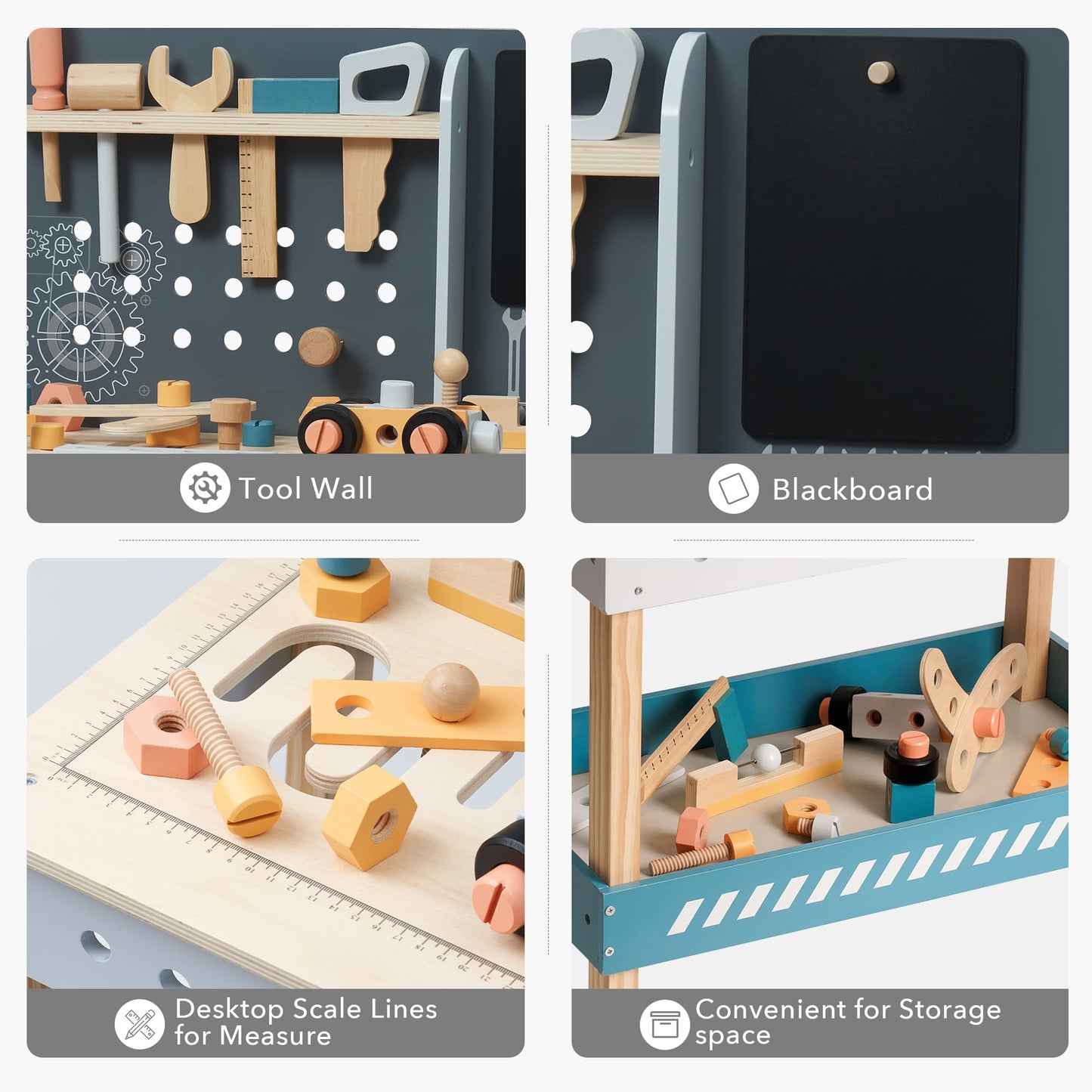 Wooden Tool Bench for Kids – Montessori Play Workbench with Tool Set