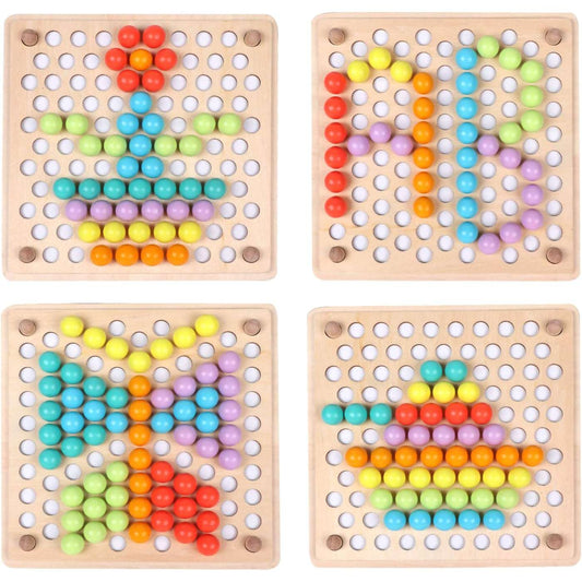 Montessori Wooden Peg Board Beads Game – Color Sorting, Shape Matching & Counting Toy for Toddlers