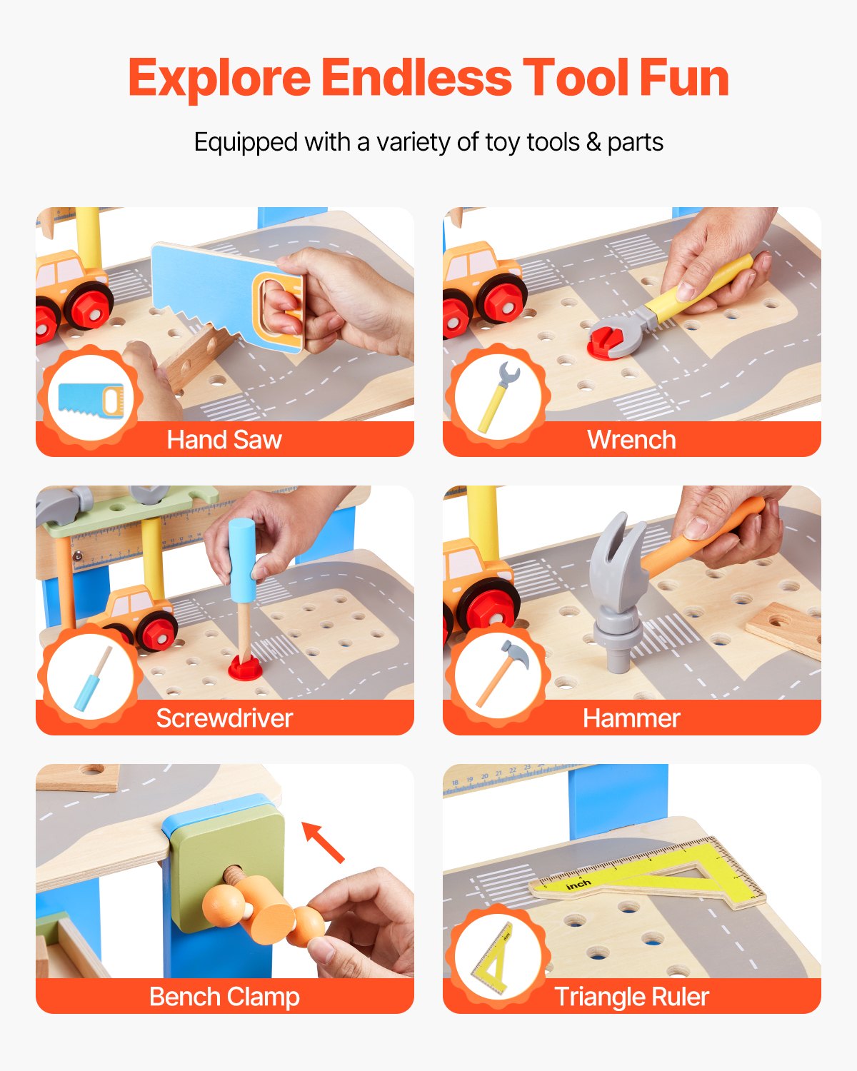 Wooden Tool Bench for Kids  – Pretend Play Workbench Toy Kit