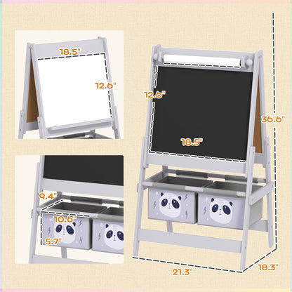 3-in-1 Kids Art Easel with Paper Roll, Chalkboard & Whiteboard