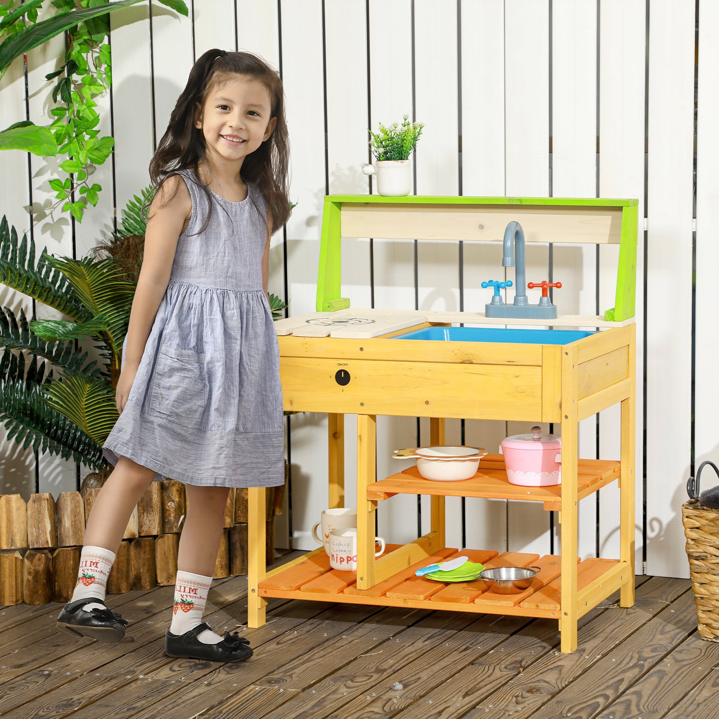 Outdoor Mud Kitchen for Kids – Wooden Play Kitchen with Sink & Storage