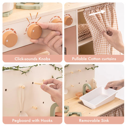 Kids Play Kitchen Set – Rustic Wooden Pretend Play Kitchen for Toddlers