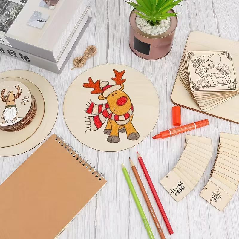 65-Piece Wooden Craft Plaque Set – Mixed Shapes for DIY Painting & Decor