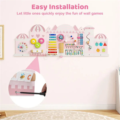 11-in-1 Montessori Wall Busy Board (Pink) – Sensory Activity Panel for Toddlers