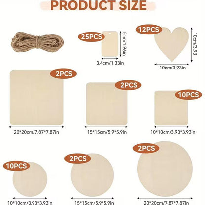 65-Piece Wooden Craft Plaque Set – Mixed Shapes for DIY Painting & Decor