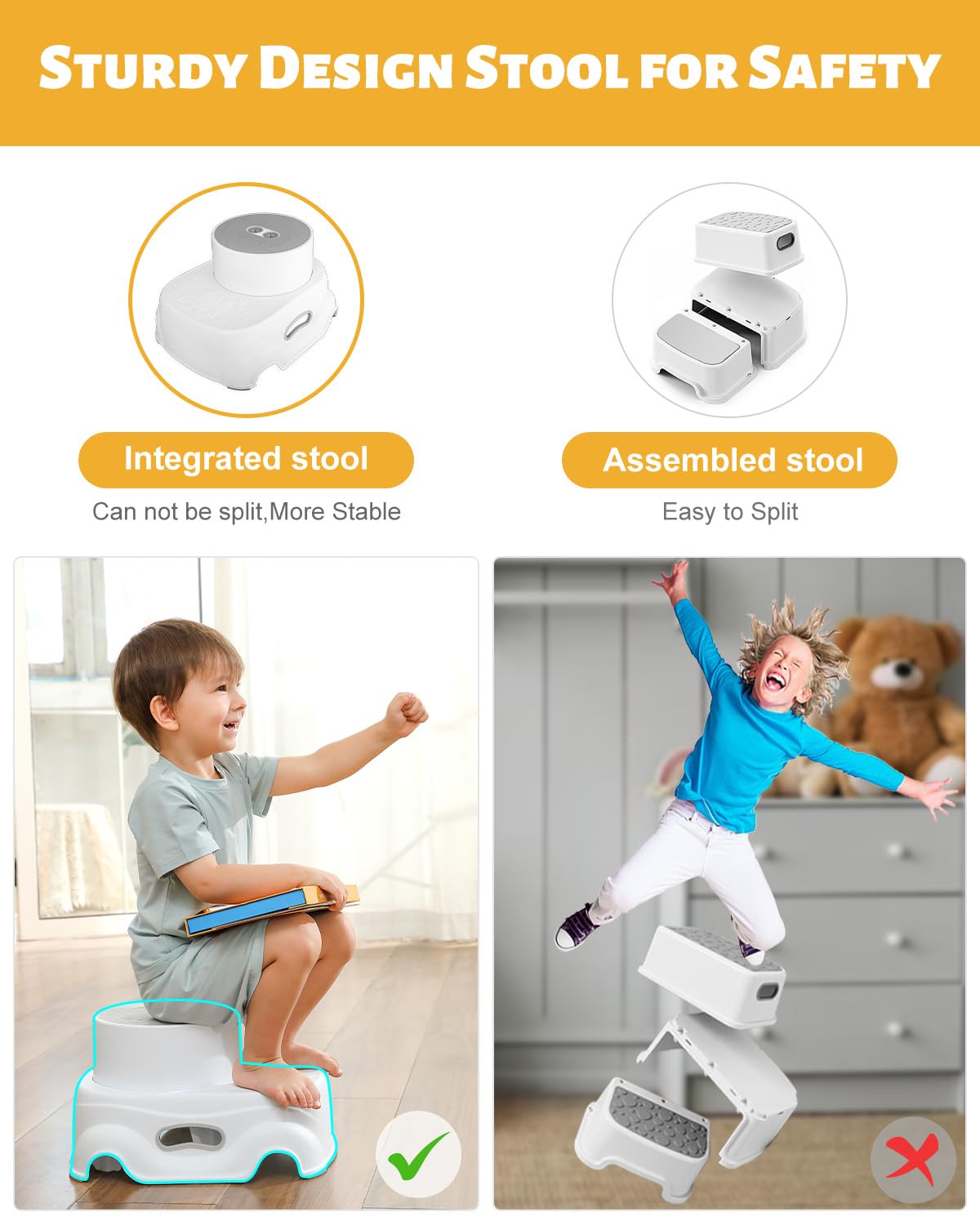 Padded 2-Step Step Stool for Kids – Non-Slip, Foldable & Sturdy Footstool