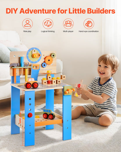 Wooden Tool Bench for Kids  – Pretend Play Workbench Toy Kit