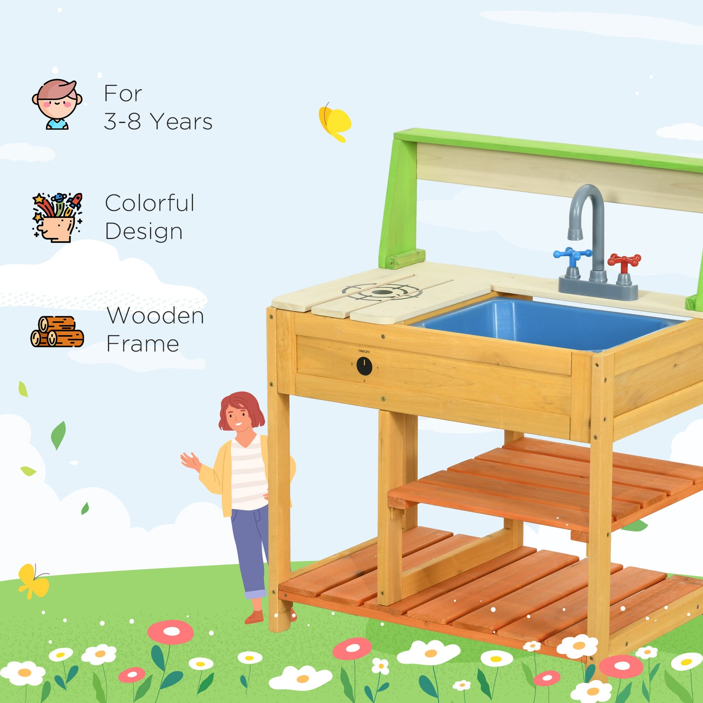 Outdoor Mud Kitchen for Kids – Wooden Play Kitchen with Sink & Storage
