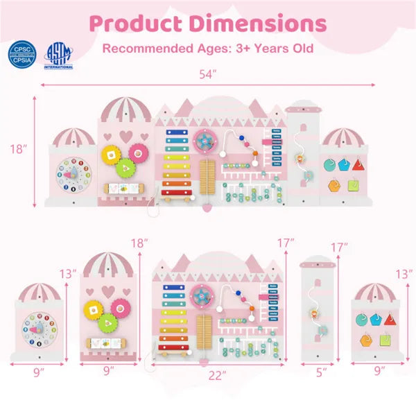 11-in-1 Montessori Wall Busy Board (Pink) – Sensory Activity Panel for Toddlers
