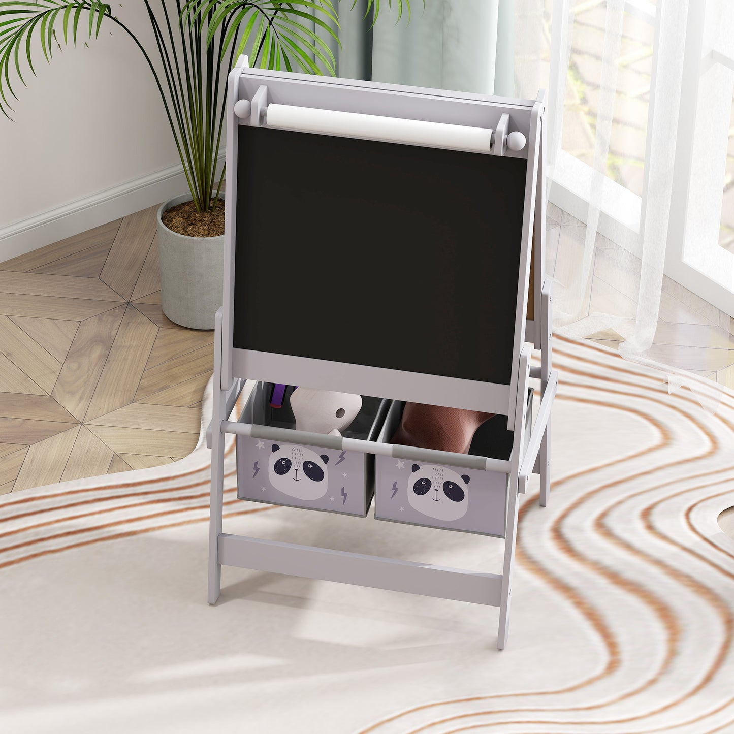 3-in-1 Kids Art Easel with Paper Roll, Chalkboard & Whiteboard