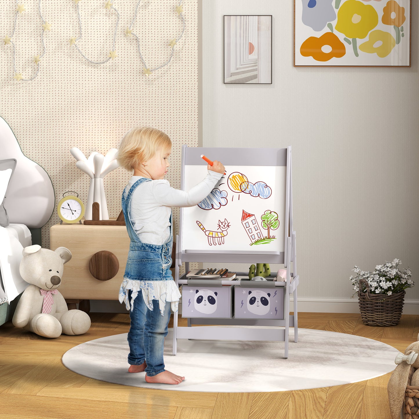 3-in-1 Kids Art Easel with Paper Roll, Chalkboard & Whiteboard