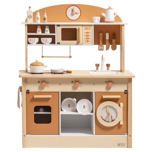 Large Kids Play Kitchen Set – Wooden Pretend Play Toy with Accessories
