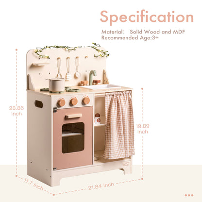 Kids Play Kitchen Set – Rustic Wooden Pretend Play Kitchen for Toddlers