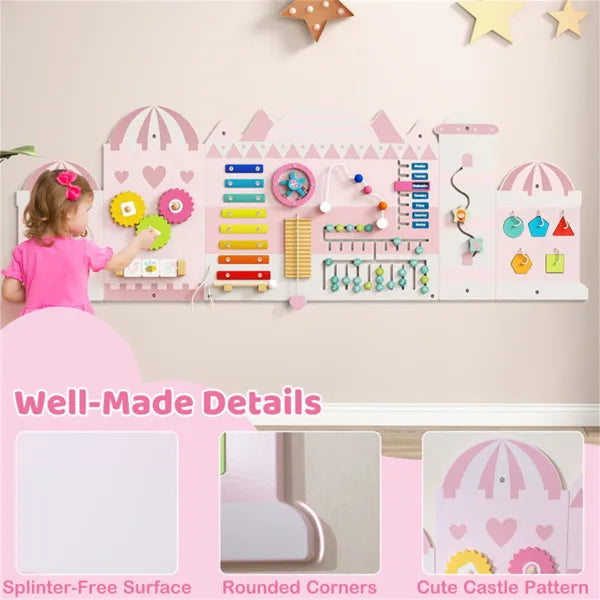 11-in-1 Montessori Wall Busy Board (Pink) – Sensory Activity Panel for Toddlers