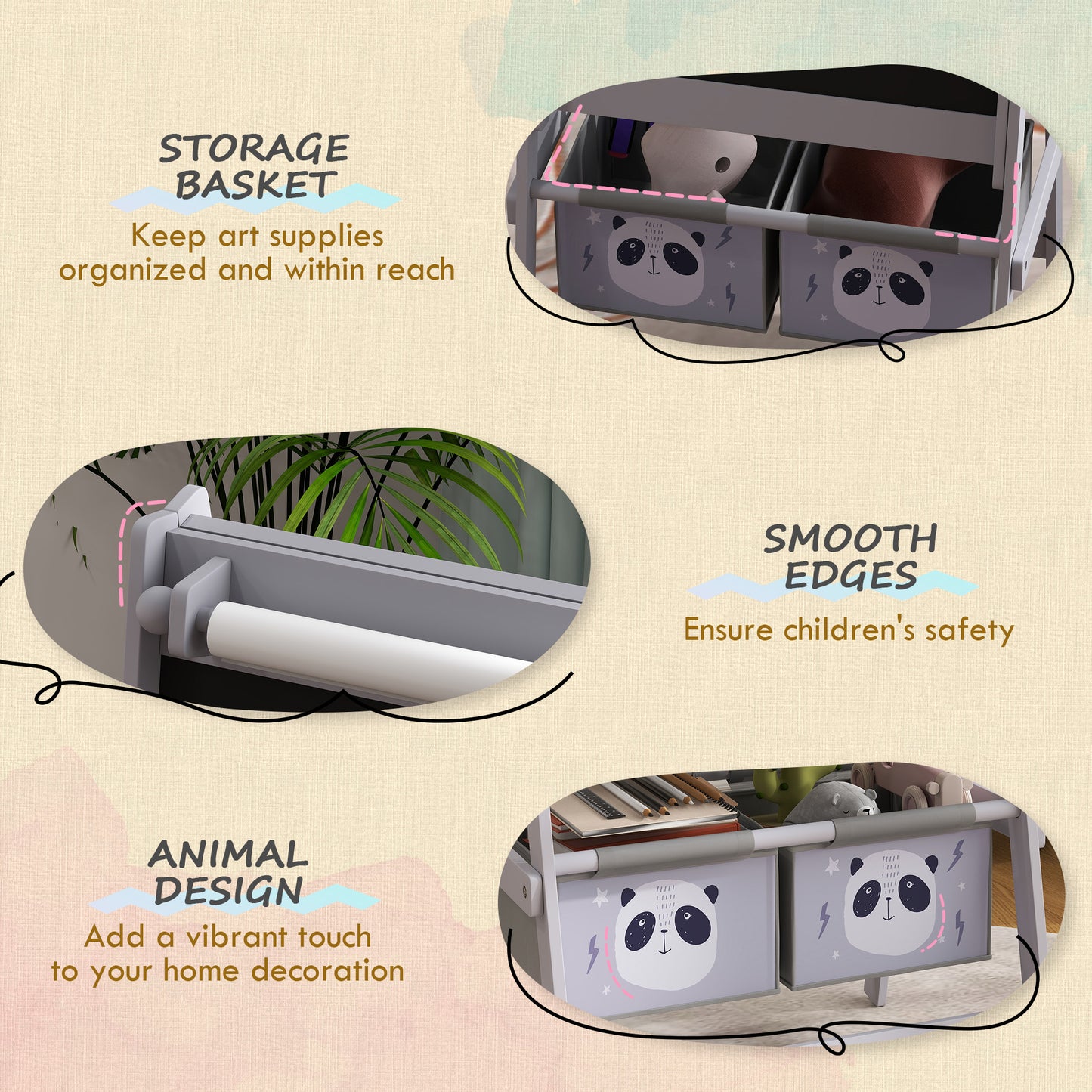 3-in-1 Kids Art Easel with Paper Roll, Chalkboard & Whiteboard