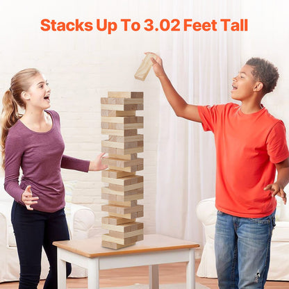 Montessori Wooden Tumbling Tower Game (54-Piece Pine Wood Balance Blocks)