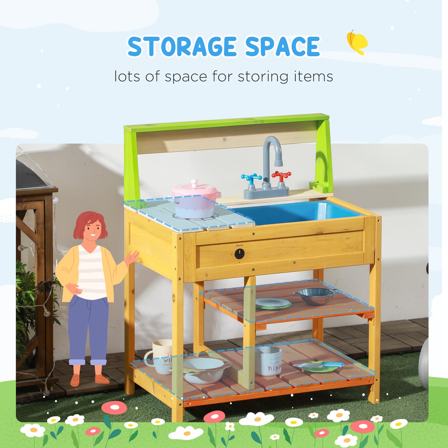 Outdoor Mud Kitchen for Kids – Wooden Play Kitchen with Sink & Storage