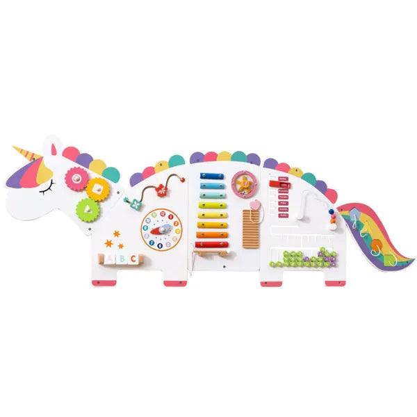 11-in-1 Activity Wall Busy Board Panels – Wooden Sensory Toy (White)