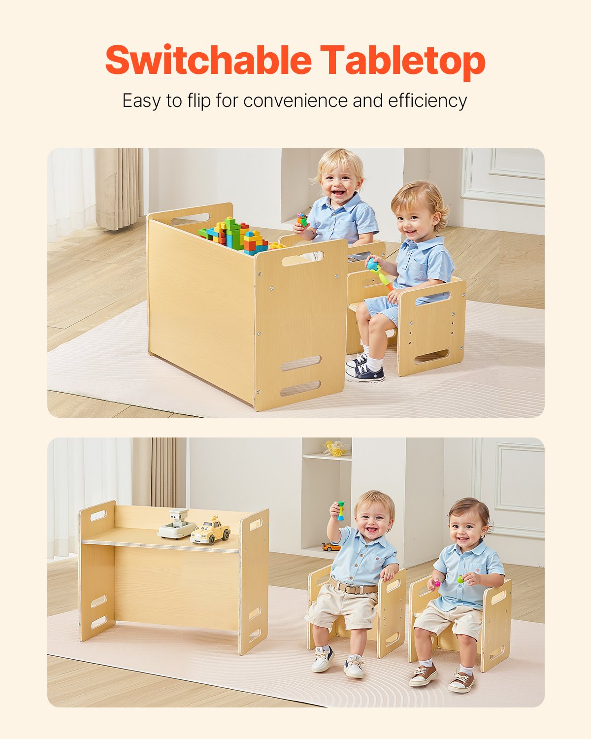 Montessori Toddler Table & Chair Set – Adjustable Wooden Activity Table for Kids