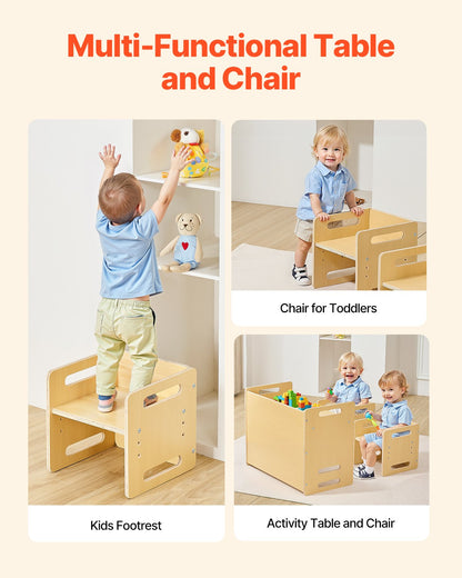 Montessori Toddler Table & Chair Set – Adjustable Wooden Activity Table for Kids