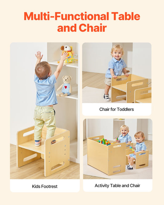 Montessori Toddler Table & Chair Set – Adjustable Wooden Activity Table for Kids