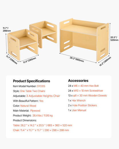 Montessori Toddler Table & Chair Set – Adjustable Wooden Activity Table for Kids
